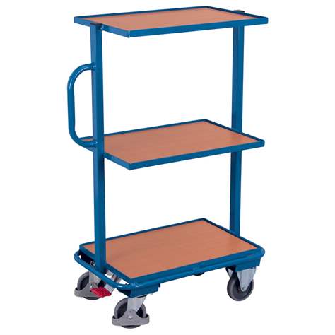 [sw-400.801] Kleine orderverzamelwagen met 3 houten legborden - Variofit (RAL 5010)
