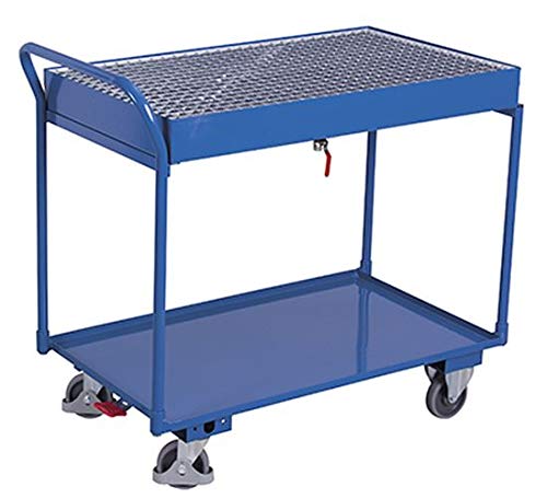 [sw-600.505] Tafelwagen met 2 laadvlakken en gegalvaniseerd rooster - Variofit (RAL 5010)
