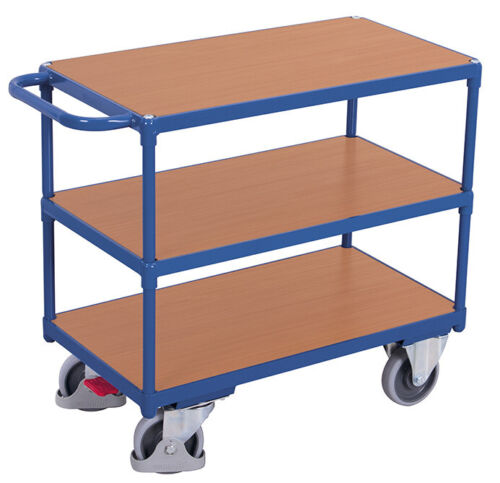 [sw-500.650] Zware tafelwagen met 3 laadvlakken - Variofit (850 x 500 mm, RAL 5010)
