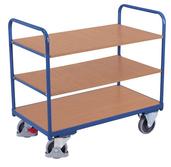 [sw-500.206] Lage etagewagen met 3 legborden - Variofit (850 x 500 mm, RAL 5010)
