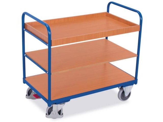 [sw-500.210] Lage etagewagen met 2 legborden + 1 kuiplegbord - Variofit (815 x 455 mm, RAL 5010)