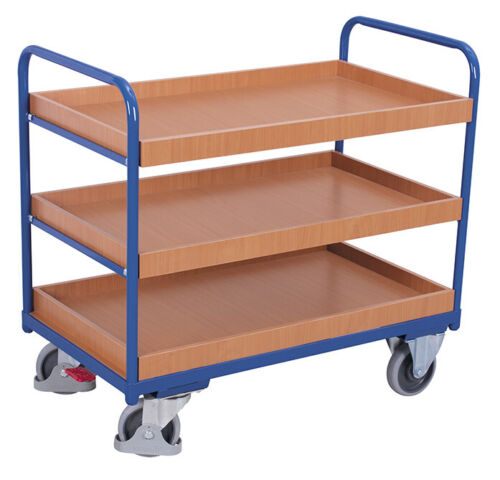 [sw-500.209] Lage etagewagen met 3 kuiplegborden - Variofit (815 x 455 mm, RAL 5010)