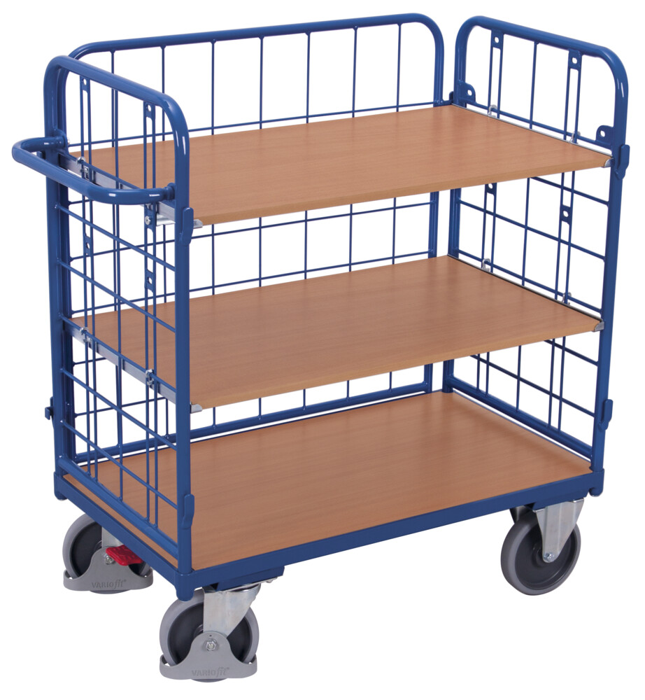 [sw-500.307] Lage etagewagen met 3 legborden - Variofit (850 x 500 mm, RAL 5010)