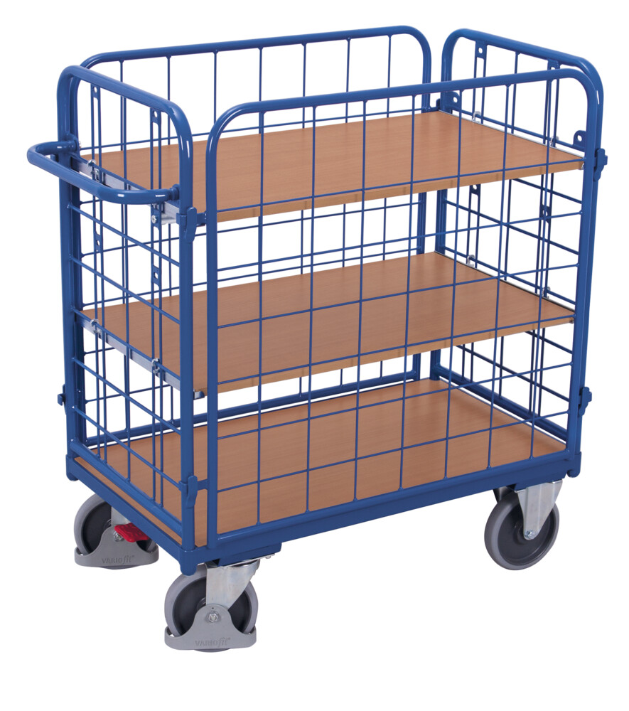 [sw-500.460] Lage etagewagen met 3 legborden - Variofit (850 x 500 mm, RAL 5010)