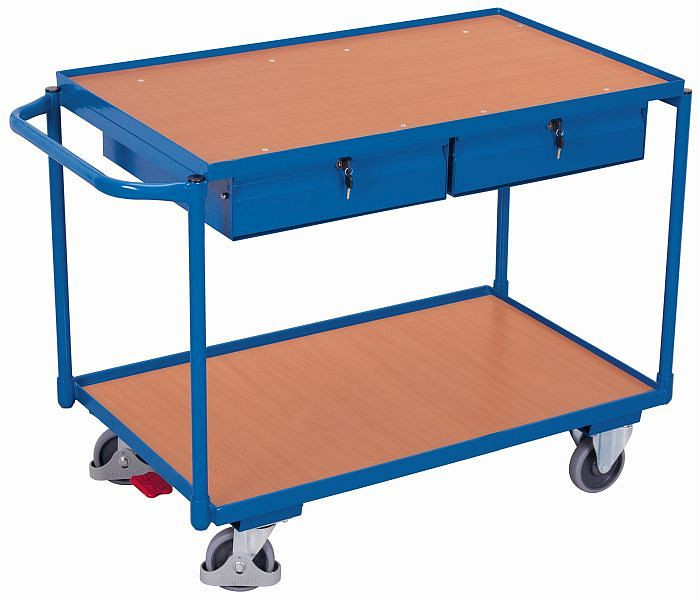 [sw-600.504] Tafelwagen met 2 laadvlakken en 2 lades - Variofit (RAL 5010)