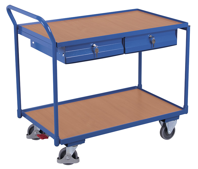 [sw-600.503] Tafelwagen met 2 laadvlakken en 2 lades - Variofit (RAL 5010)