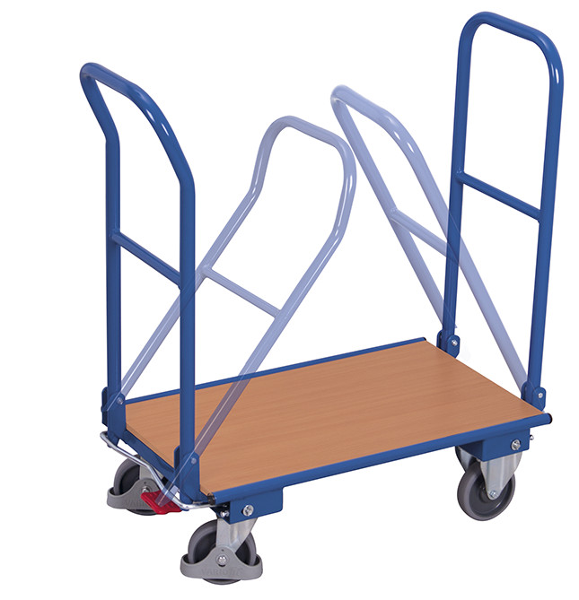 [sw-450.803] Opvouwbare magazijnwagen met 2 duwbeugels - Variofit (720 x 450 mm , RAL 5010)
