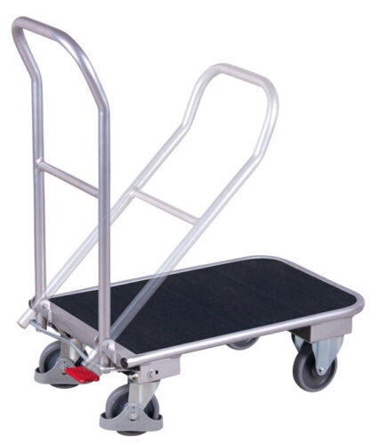 [ap-450.810] Aluminium opklapbare magazijnwagen met duwbeugel met gegroefde rubberen mat - Variofit (720 x 450 mm )