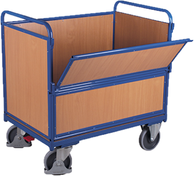 [sw-700.406] Bakwagen met neerklapbare houten wand - Variofit (1000 X 650 mm, RAL 5010)