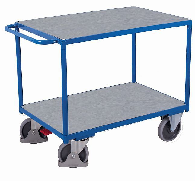 [sw-700.505] Zware tafelwagen met 2 laadvlakken bekleed met gegalvaniseerd plaatstaal - Variofit (1000 x 700 mm, RAL 5010)