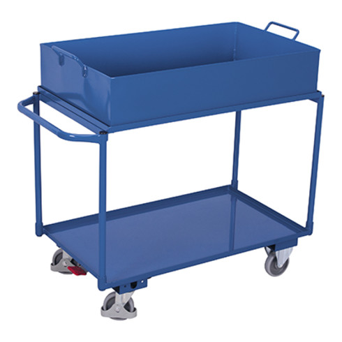 [sw-600.507] Tafelwagen met 2 laadvlakken en uitneembare plaatstalen bak - Variofit (RAL 5010)