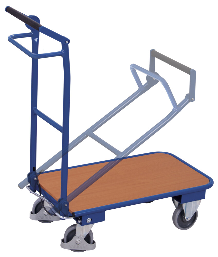 [sw-450.831] Inklapbare magazijnwagen met duwbeugel met dodemansrem - Variofit (RAL 5010)