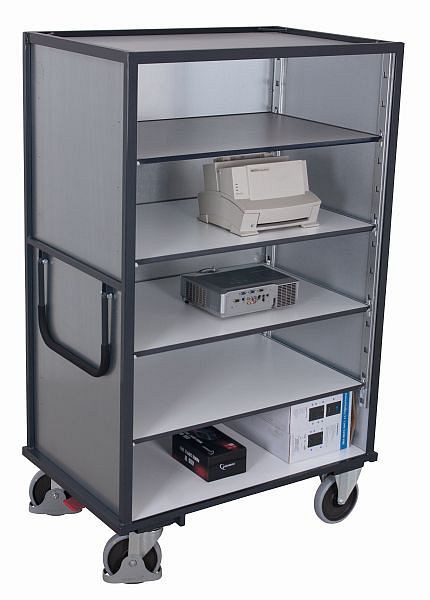 [sw-700.872] Gesloten ESD etagewagen vast gelast met 5 legborden - Variofit (1045 x 685 mm)