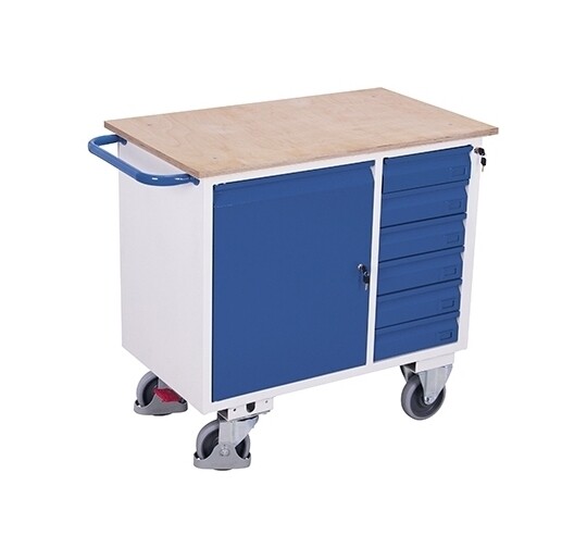 [sw-985.002] Werkplaatswagen met 4 laden en werkblad - Variofit (RAL 5010)
