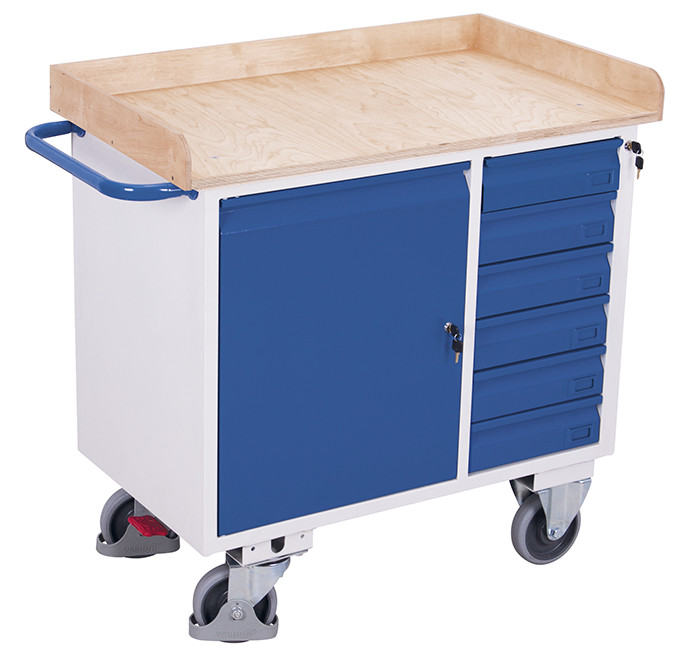 [sw-985.003] Werkplaatswagen met 6 laden en rand - Variofit (RAL 5010)