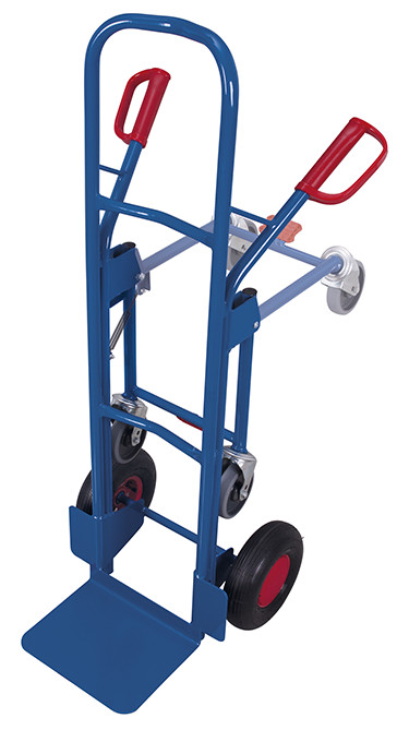 [sk‑710.055] Stalen steekwagen met 2 extra steunrollen - Variofit (RAL 5010, Luchtbanden)