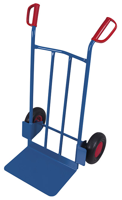 [sk‑710.205] Stalen steekwagen met grote plaat - Variofit (RAL 5010, Luchtbanden)