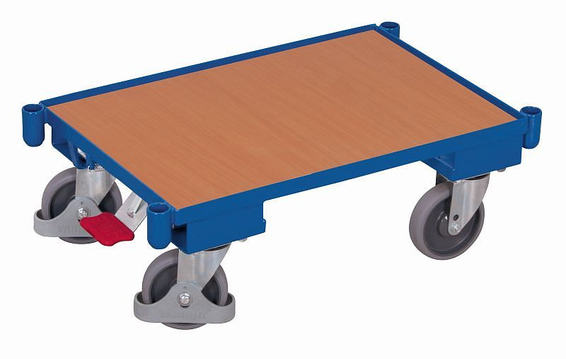 [sw‑410.061] Eurosysteem wagen met bord (rand 10 mm) en centraal remsysteem - Variofit (RAL 5010)