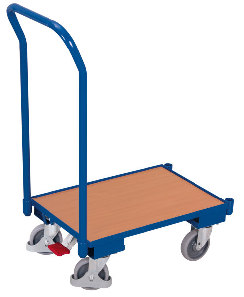 [sw‑410.071] Eurosysteem wagen met bord (rand 10 mm) en duwbeugel + centraal remsysteem - Variofit (RAL 5010)