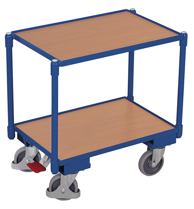 [sw‑410.540] Eurosysteem wagen met 2 laadvlakken (rand 10 mm) + centraal remsysteem - Variofit (RAL 5010)