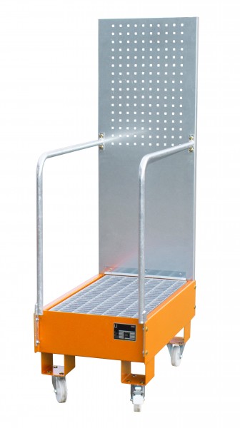 [4447-55-0000-1] Verrijdbare opvangbak met geperforeerde achterwand (RAL 2000, 570 x 590 x 1775 mm)
