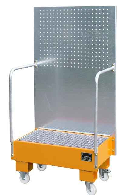 [4447-58-0000-1] Verrijdbare opvangbak met geperforeerde achterwand LPW 200 (RAL 2000, 870 x 890 x 2110 mm)