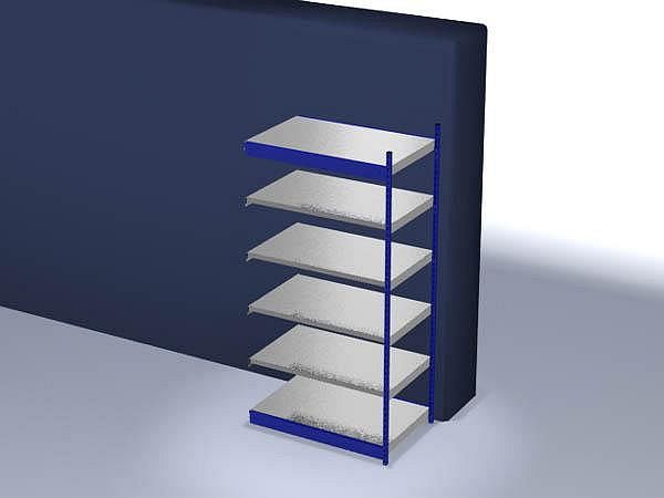 Aanbouwrek, gedemonteerd, RFA 258013 ME, 6 legborden 2500 x 800 x 1325 mm - gentiaanblauw / gegalvaniseerd - 