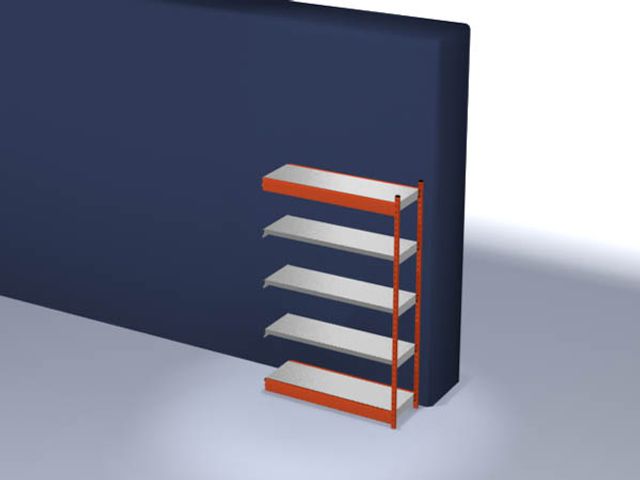 Aanbouwrek, gedemonteerd, ROA 204013 ME, 5 legborden 2000 x 400 x 1325 mm - puur oranje / gegalvaniseerd - 