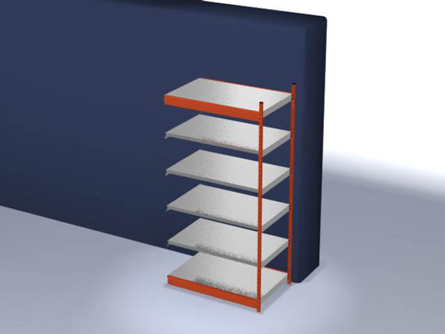 Aanbouwrek, gedemonteerd, ROA 258013 ME, 6 legborden 2500 x 800 x 1325 mm - puur oranje / gegalvaniseerd - 