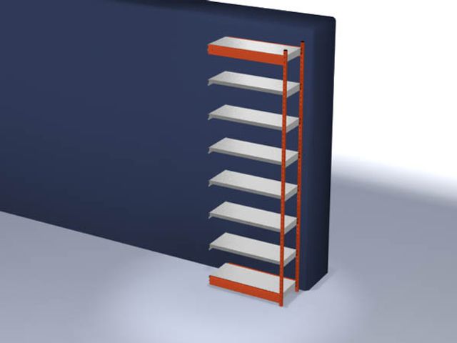 Aanbouwrek, gedemonteerd, ROA 304010 ME, 7 legborden 3000 400 x 1025 mm - puur oranje / gegalvaniseerd - 